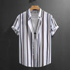 Summer Men's Fashion Trend Stripes Short Sleeve Stand Collar Shirt
