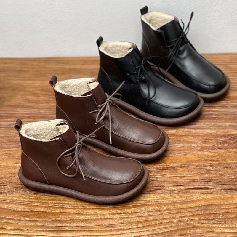 Extra-thick Velvet Warm Cowhide Women's Boots